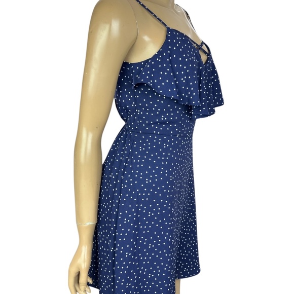 Three Pink Hearts Mini Dress Sz S Navy Blue w White Dots Spaghetti Straps - Picture 4 of 6